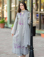 LIBAAS- 3PC CHIKANKARI LAWN EMBROIDERED SHIRT WITH CHIFFON EMBROIDERED DUPATTA AND TROUSER-DPC-3471
