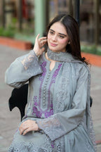 LIBAAS- 3PC CHIKANKARI LAWN EMBROIDERED SHIRT WITH CHIFFON EMBROIDERED DUPATTA AND TROUSER-DPC-3471