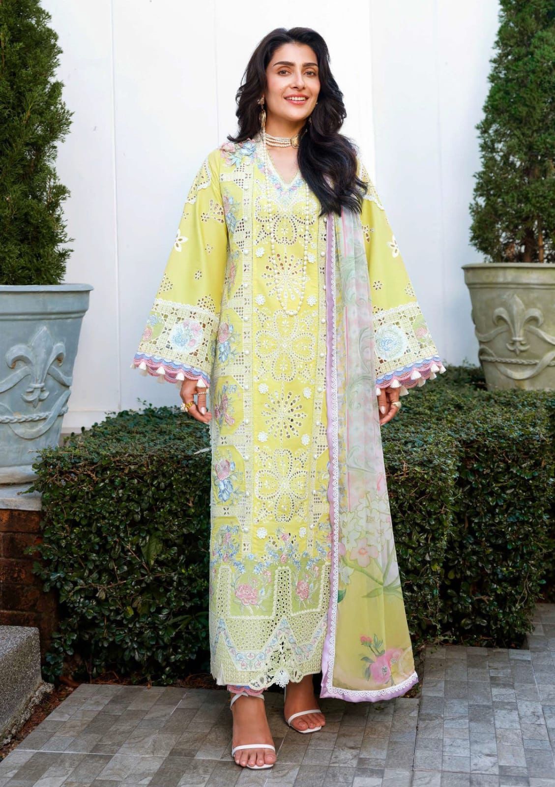 MUSHQ- 3PC LAWN HEAVY EMBROIDERED SHIRT WITH PRINTED CHIFFON  DUPATTA AND TROUSER-DPC-4354