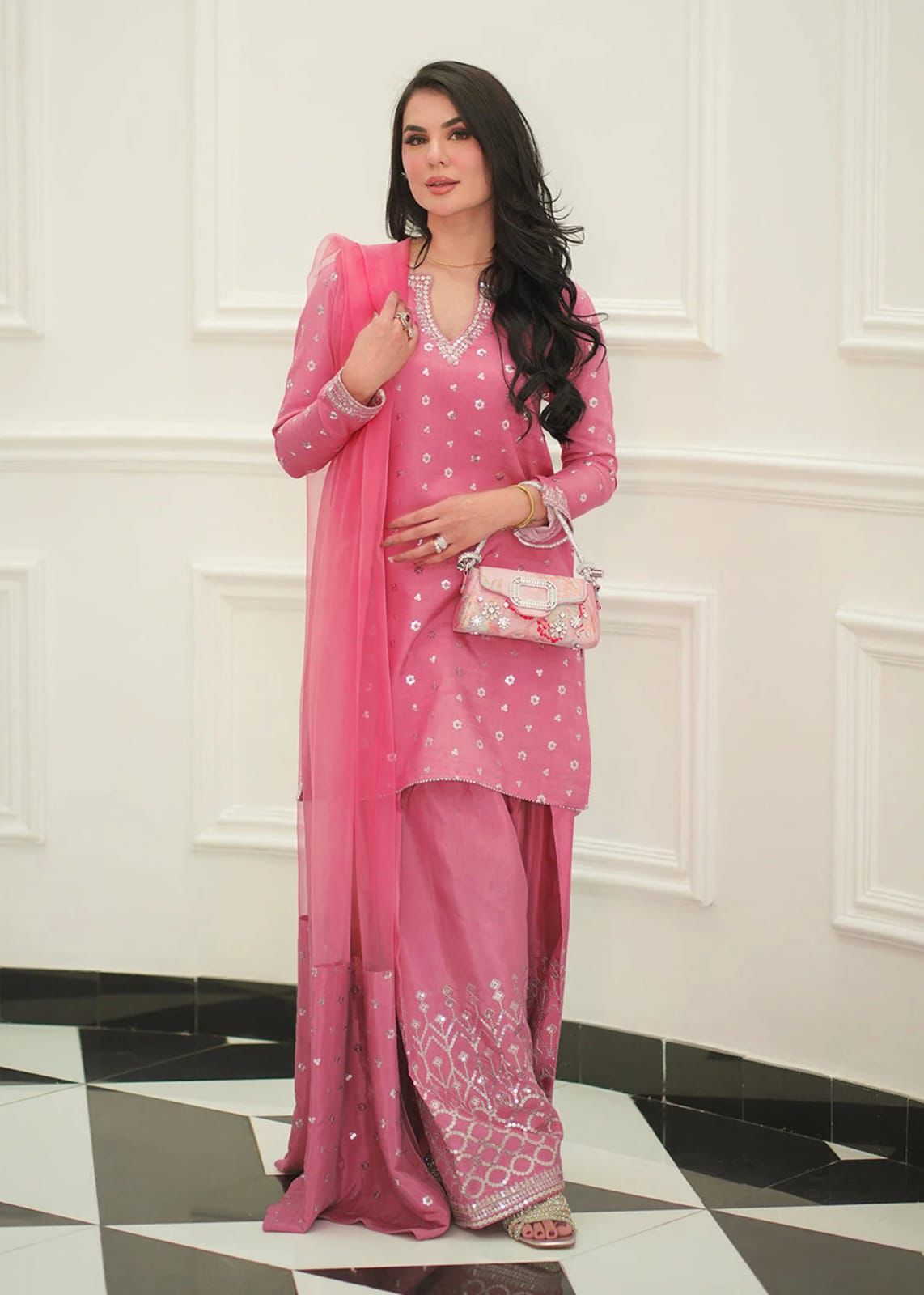 FAIZA FAISAL- 3PC LAWN EMBROIDERED SHIRT WITH ORGANZA EMBROIDERED DUPATTA AND EMB TROUSER-DPC-3372