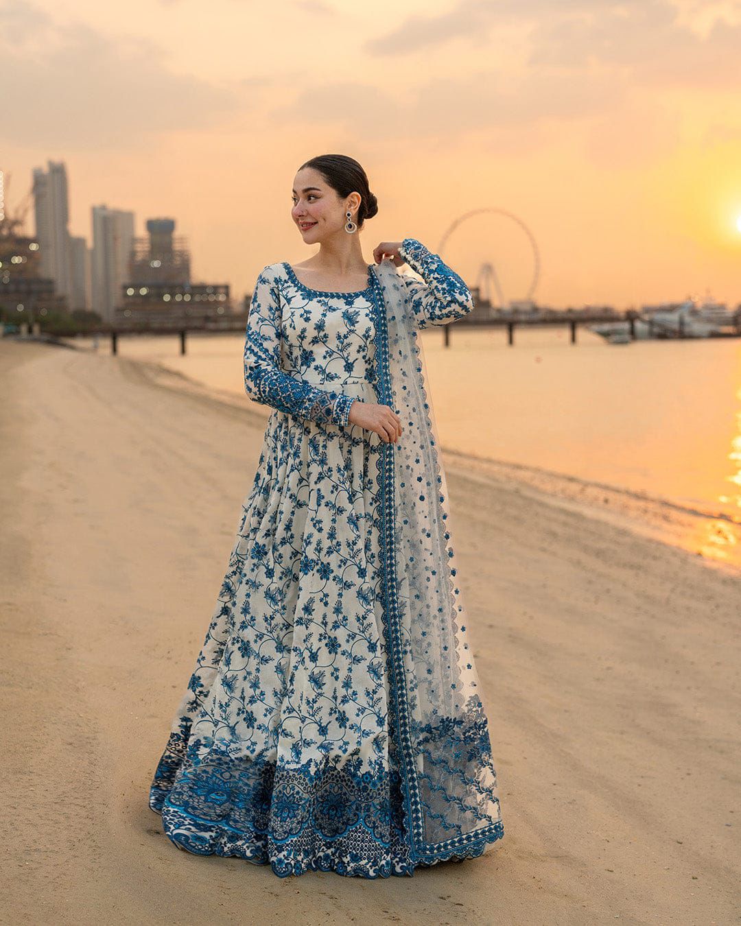 FAIZA SAQLAIN- 3PC LAWN EMBROIDERED SHIRT WITH KHADDI NET EMBROIDERED DUPATTA AND  TROUSER-DPC-3381
