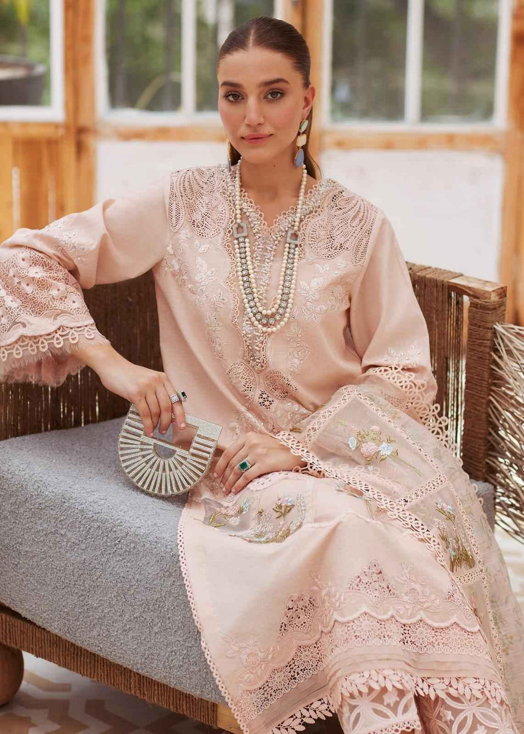 CRIMSON-3PC DHANAK LASER WORK EMBROIDERED SHIRT WITH MONARK PRINTED EMB DUPATTA & TROUSER-166