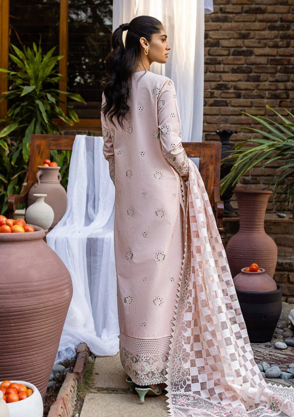 AKBAR ASLAM- 3PC LAWN HEAVY EMBROIDERED SHIRT WITH KHADDI NET DUPATTA AND TROUSER-DPC-4027