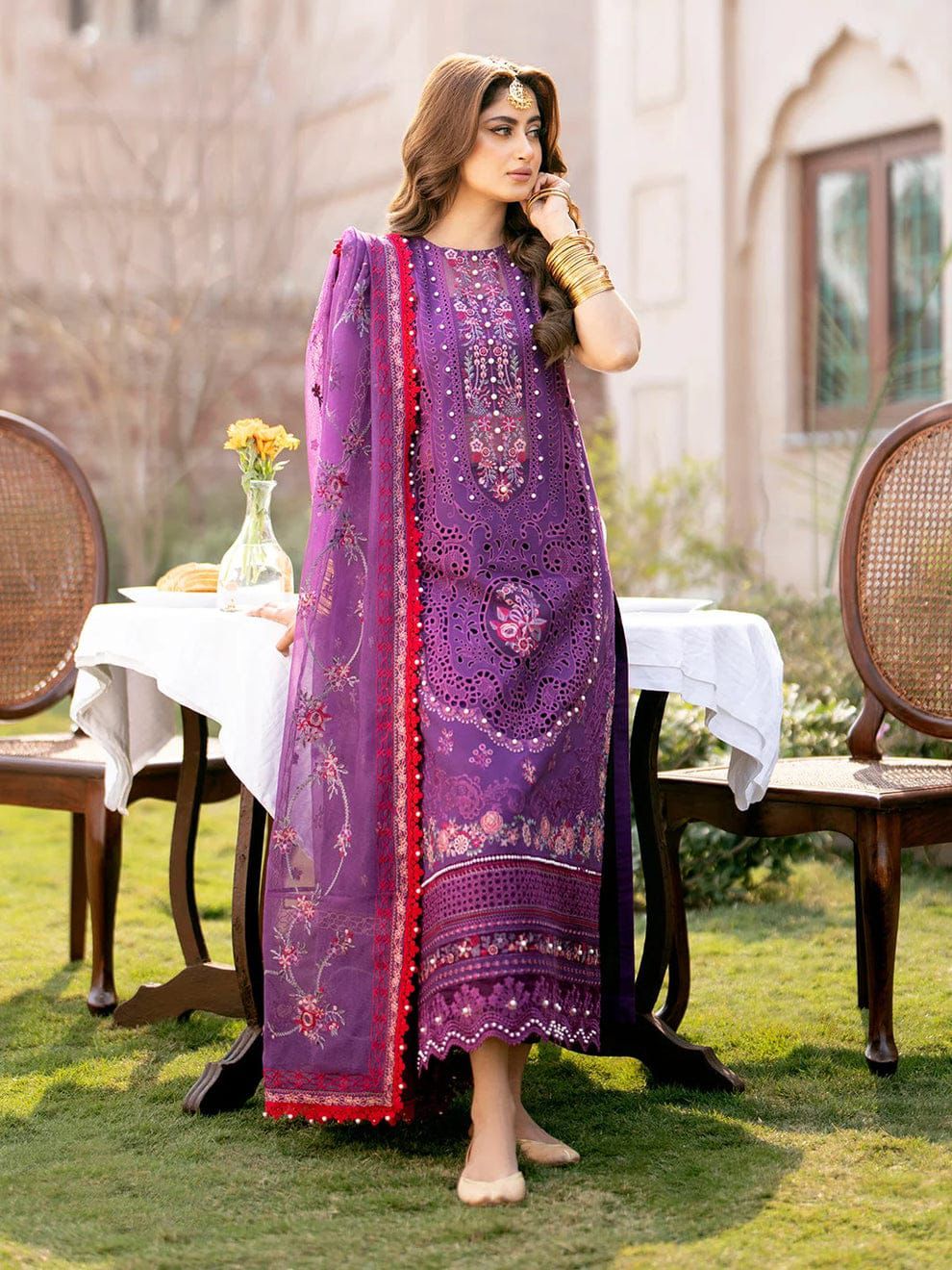 ‎BIN ILYAS - 3PC LAWN EMBROIDERED SHIRT WITH KHADDI NET DUPATTA AND TROUSER -DPC-4431