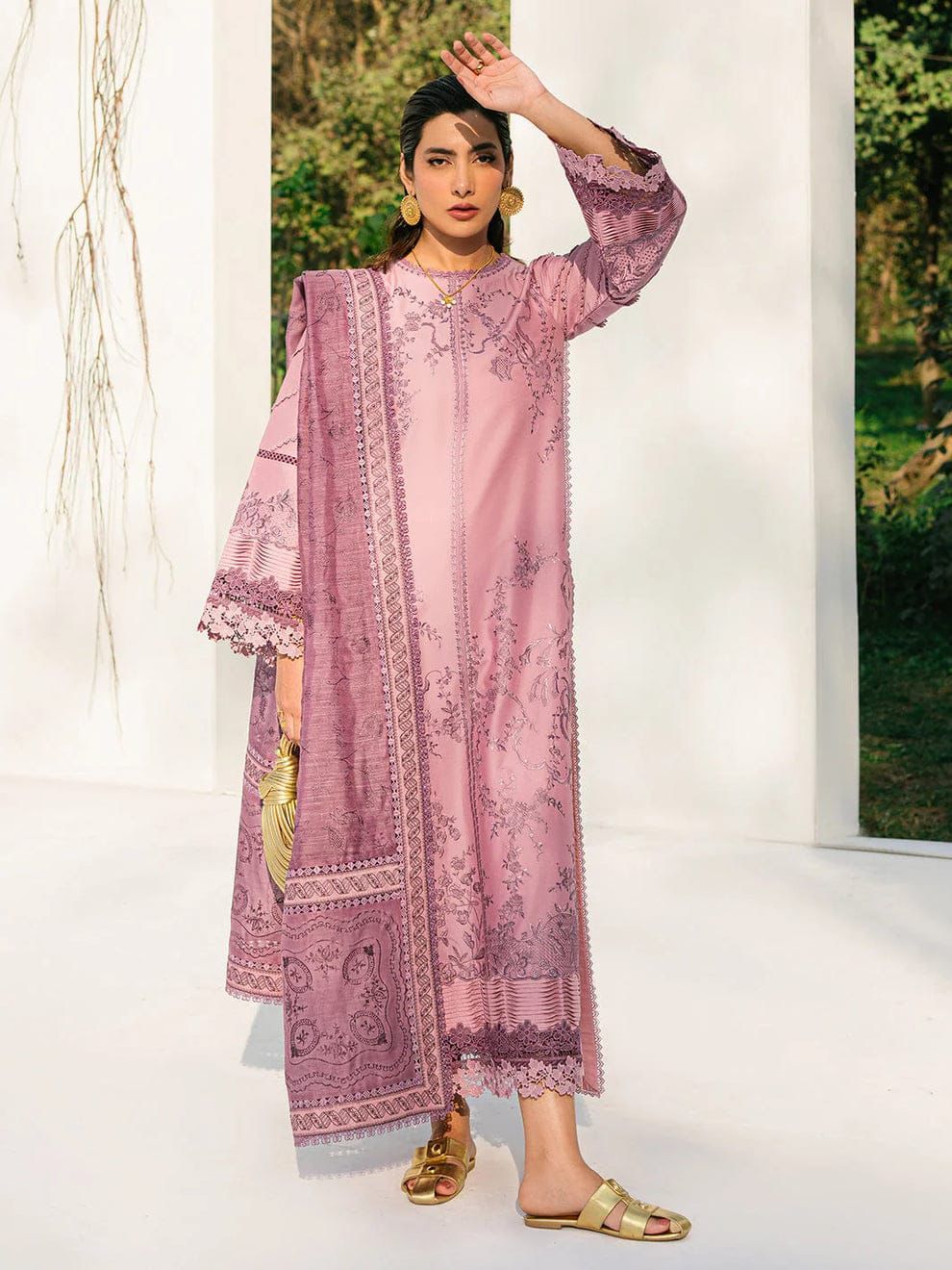 ‎‎‎‎‎‎‎‎‎‎‎‎BIN ILYAS - 3PC LAWN EMBROIDERED SHIRT WITH KHADDI NET DUPATTA AND TROUSER -DPC-4273