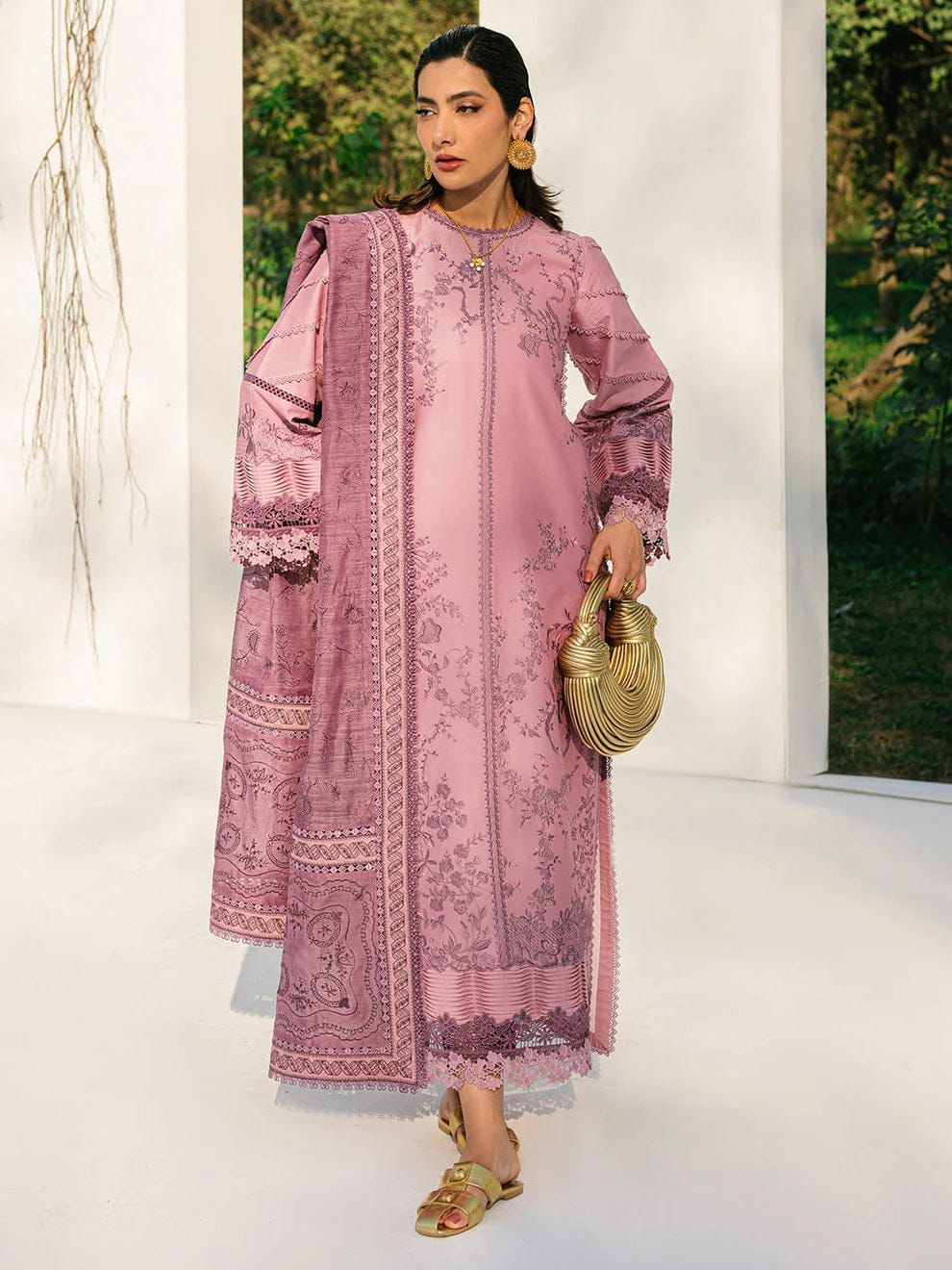 ‎‎‎‎‎‎‎‎‎‎‎‎BIN ILYAS - 3PC LAWN EMBROIDERED SHIRT WITH KHADDI NET DUPATTA AND TROUSER -DPC-4273