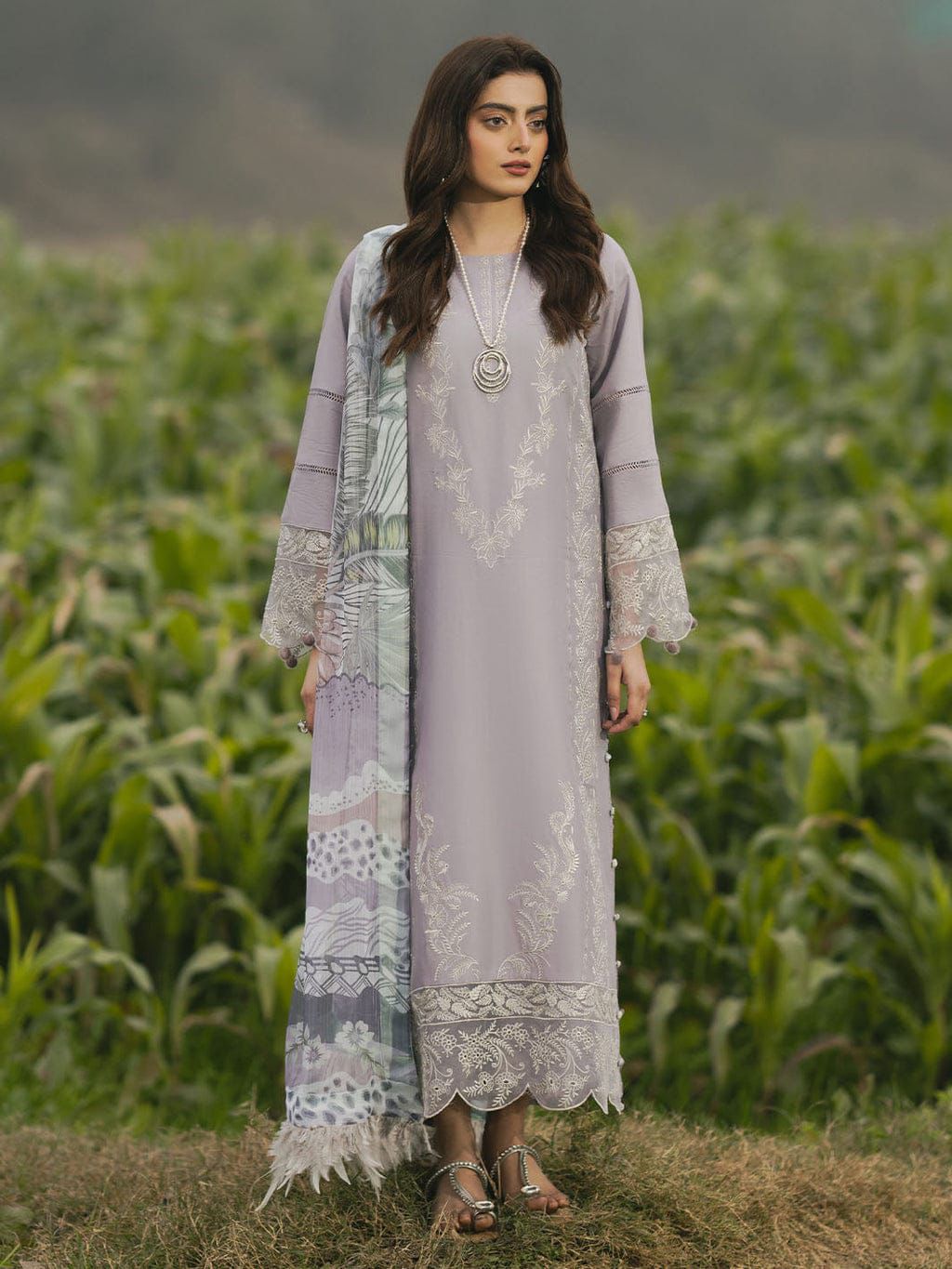 IZEL-3PC LAWN EMBROIDERED SHIRT WITH CHIFFON PRINTED DUPATTA AND TROUSER-DPC-4562