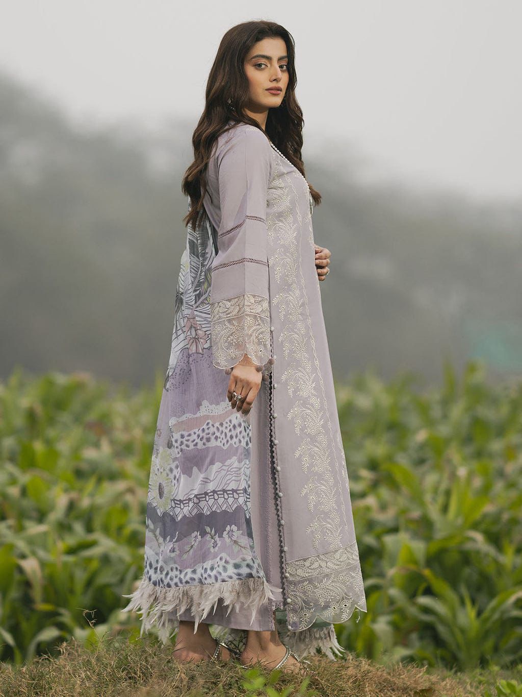 IZEL-3PC LAWN EMBROIDERED SHIRT WITH CHIFFON PRINTED DUPATTA AND TROUSER-DPC-4562