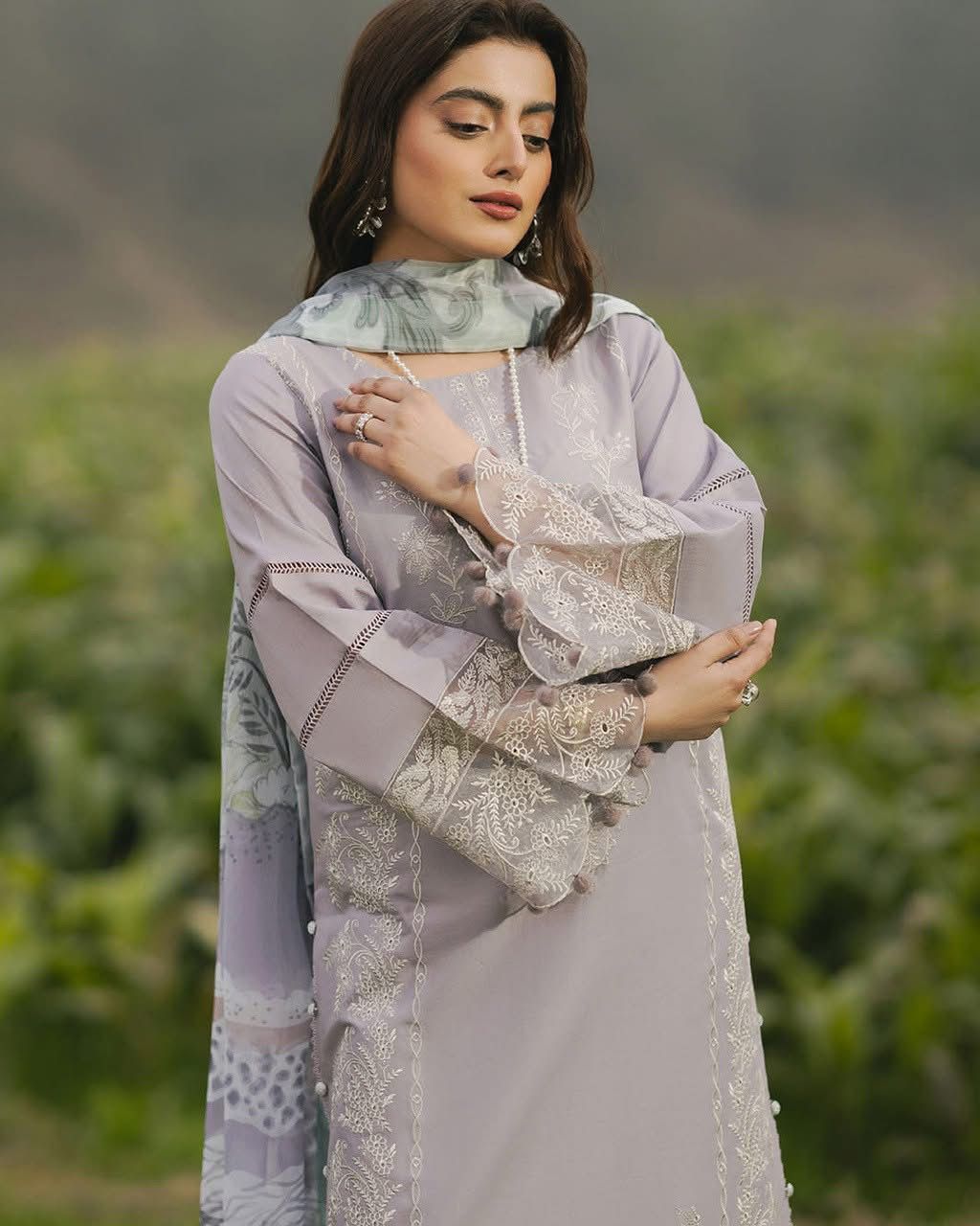 IZEL-3PC LAWN EMBROIDERED SHIRT WITH CHIFFON PRINTED DUPATTA AND TROUSER-DPC-4562
