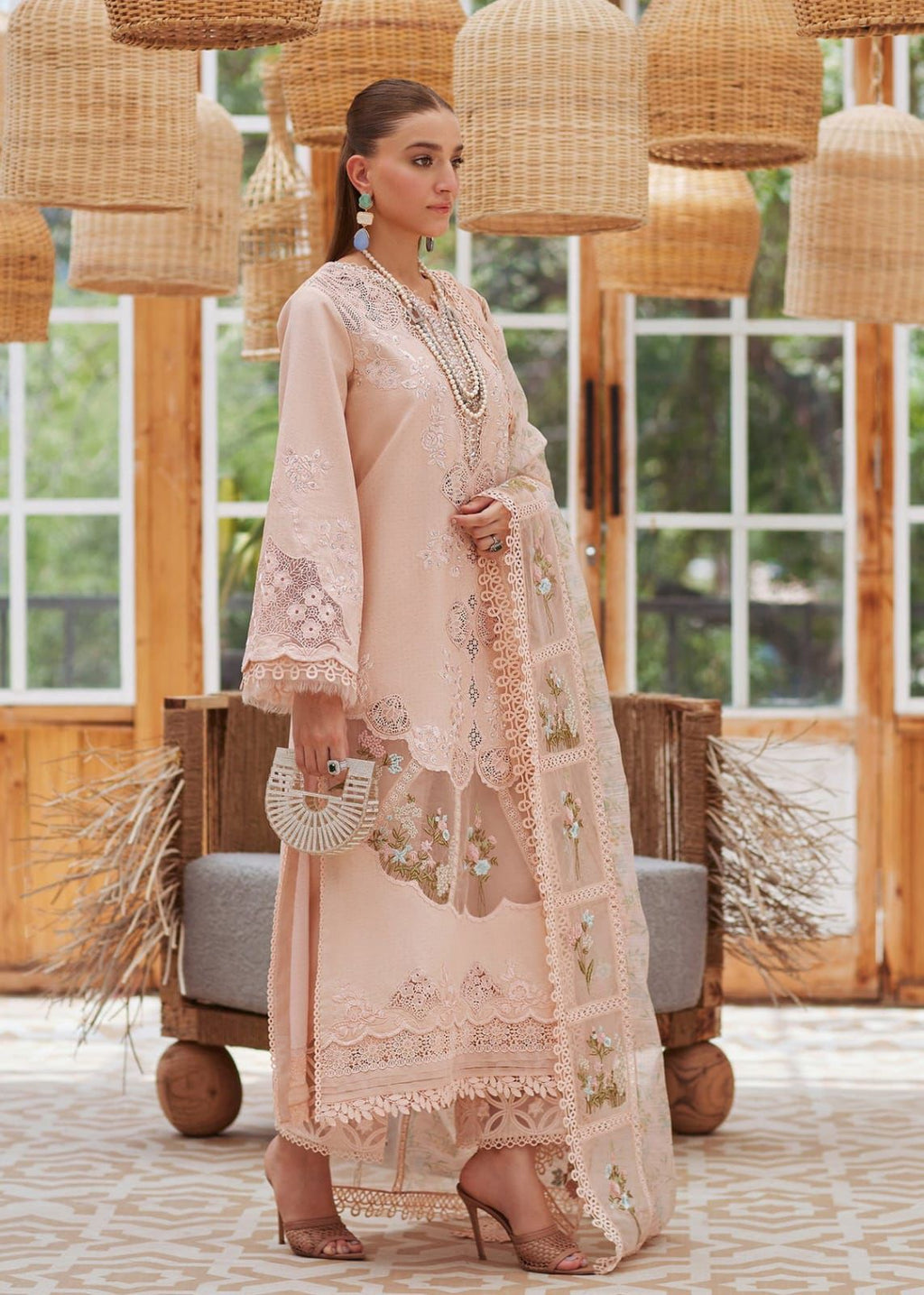 ‎‎‎‎‎‎‎CRIMSON-3PC LAWN EMBROIDERED SHIRT WITH KHAADI NET EMBROIDERED DUPATTA AND TROUSER-DPC-4634