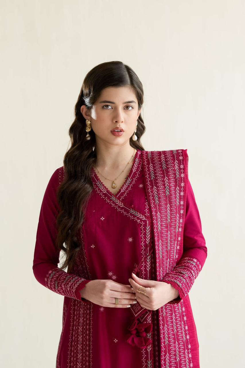 ZAIB-3PC LAWN EMBROIDERED SHIRT WITH KHADDI NET EMBROIDERED DUPATTA AND TROUSER-DPC-4779