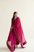 ZAIB-3PC LAWN EMBROIDERED SHIRT WITH KHADDI NET EMBROIDERED DUPATTA AND TROUSER-DPC-4779