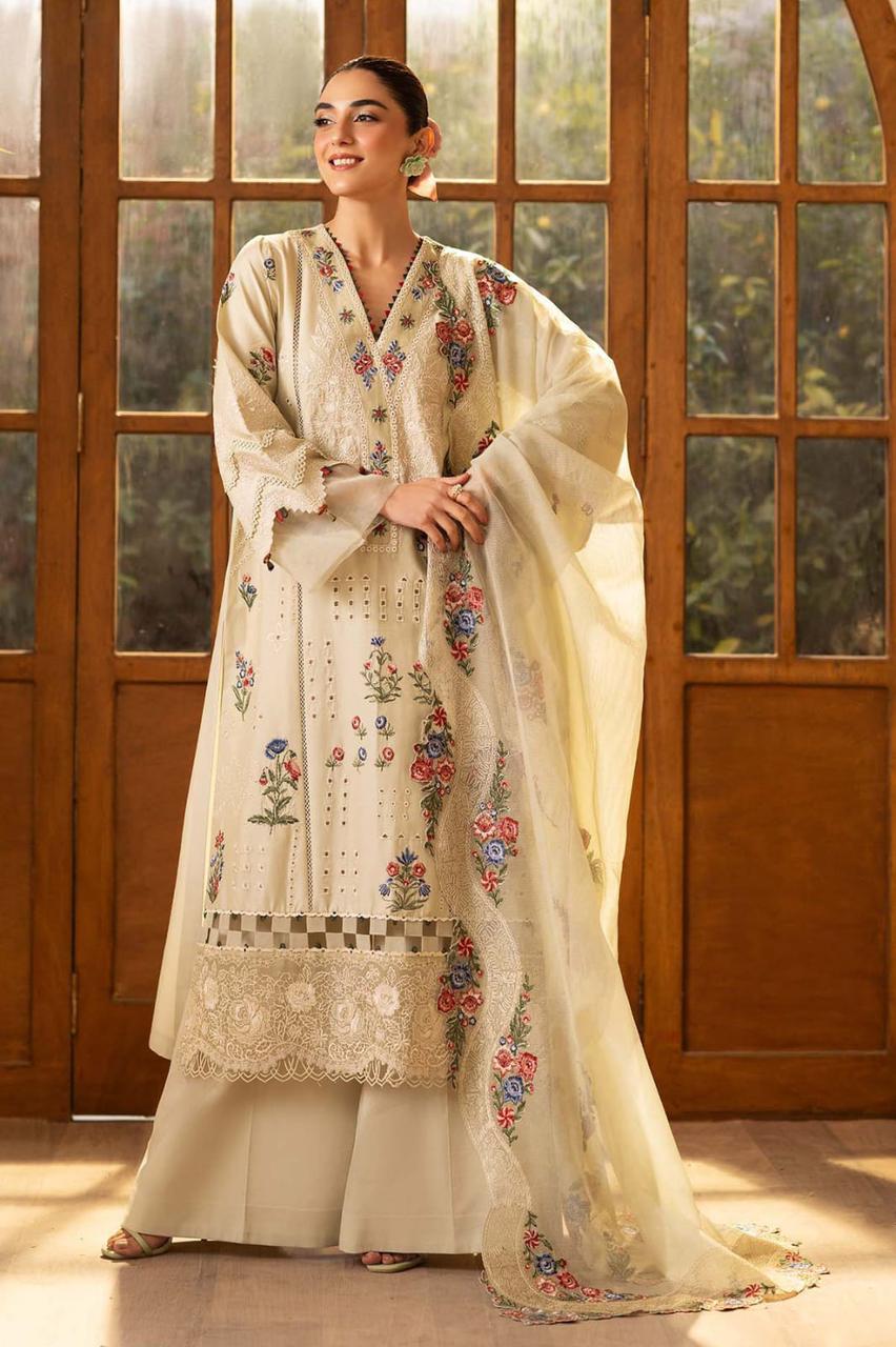 CRIMSON-3PC LAWN EMBROIDERED SHIRT WITH KHAADI NET EMBROIDERED DUPATTA AND TROUSER-DPC-4634