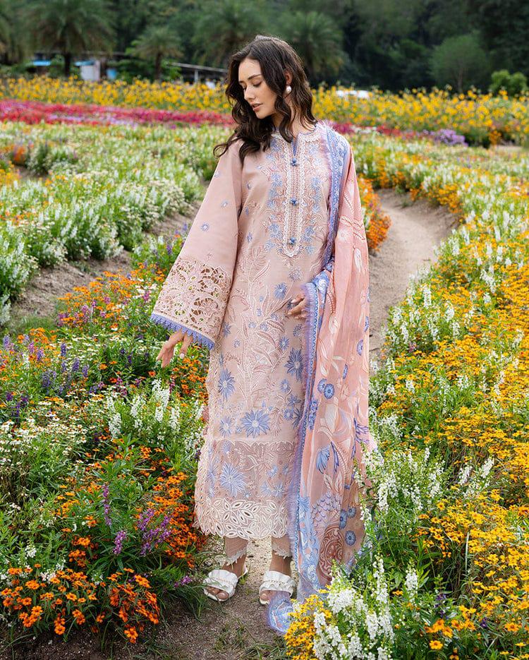 ‎‎‎‎‎‎‎‎MUSHQ-3PC LAWN LASERWORK EMBROIDERED SHIRT WITH CHIFFON PRINTED DUPATTA AND TROUSER-DPC-4782