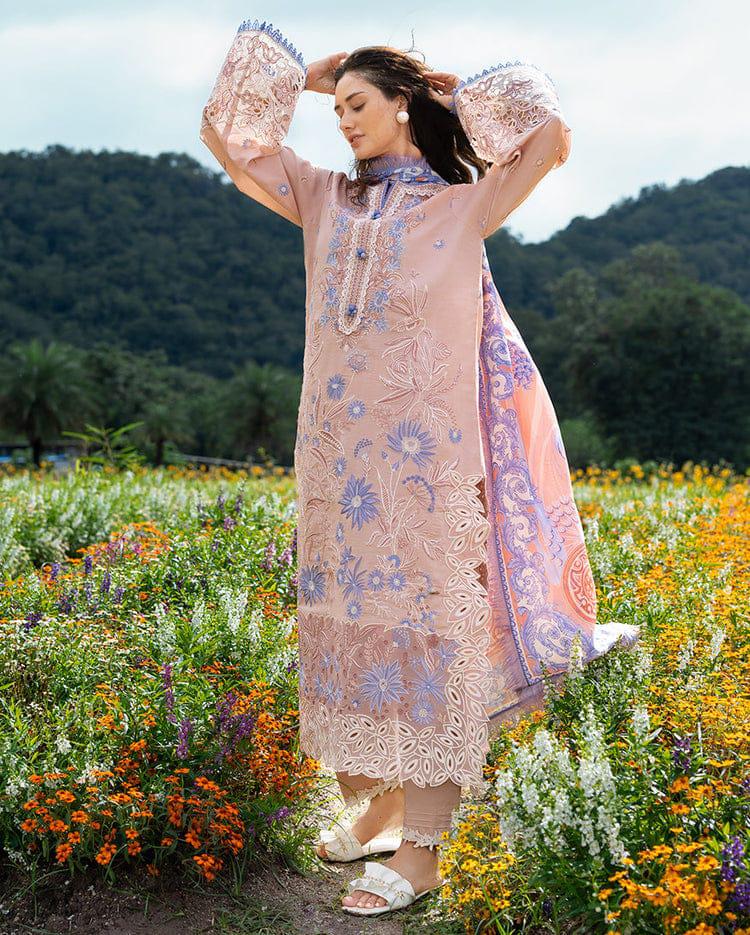 ‎‎‎‎‎‎‎‎MUSHQ-3PC LAWN LASERWORK EMBROIDERED SHIRT WITH CHIFFON PRINTED DUPATTA AND TROUSER-DPC-4782