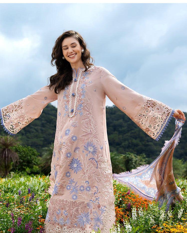 ‎‎‎‎‎‎‎‎MUSHQ-3PC LAWN LASERWORK EMBROIDERED SHIRT WITH CHIFFON PRINTED DUPATTA AND TROUSER-DPC-4782