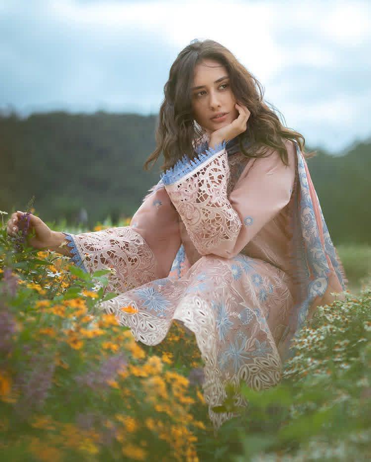 ‎‎‎‎‎‎‎‎MUSHQ-3PC LAWN LASERWORK EMBROIDERED SHIRT WITH CHIFFON PRINTED DUPATTA AND TROUSER-DPC-4782