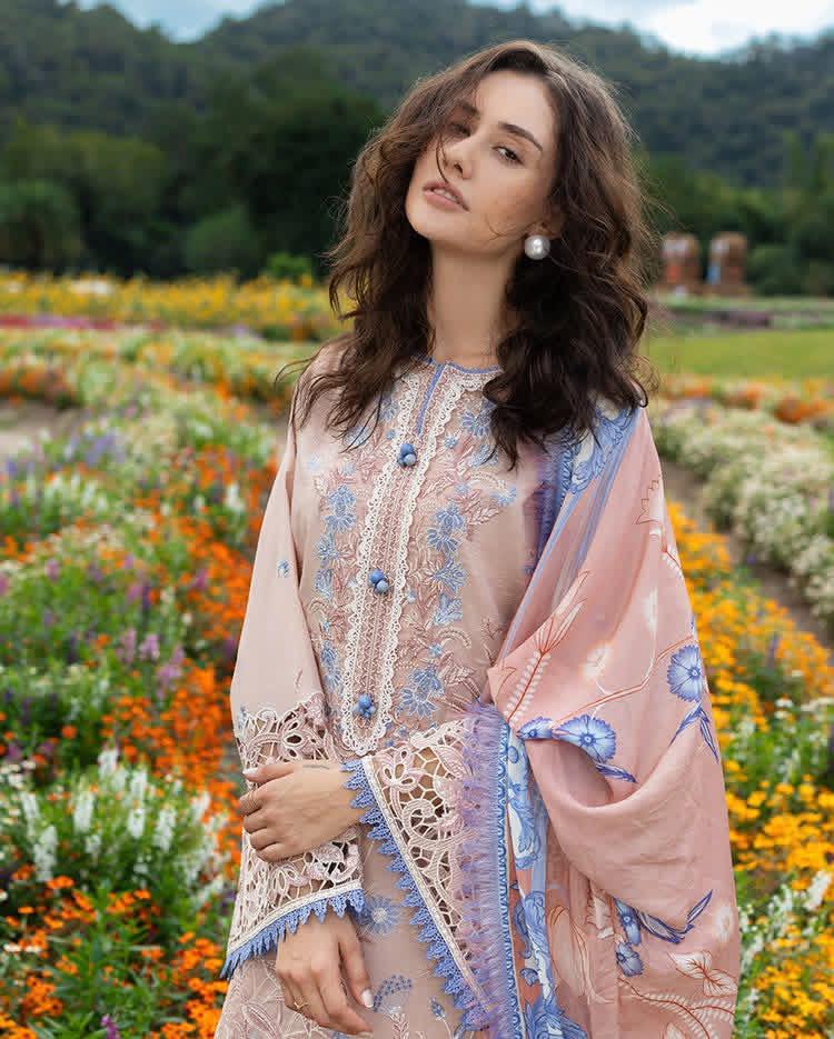 ‎‎‎‎‎‎‎‎MUSHQ-3PC LAWN LASERWORK EMBROIDERED SHIRT WITH CHIFFON PRINTED DUPATTA AND TROUSER-DPC-4782