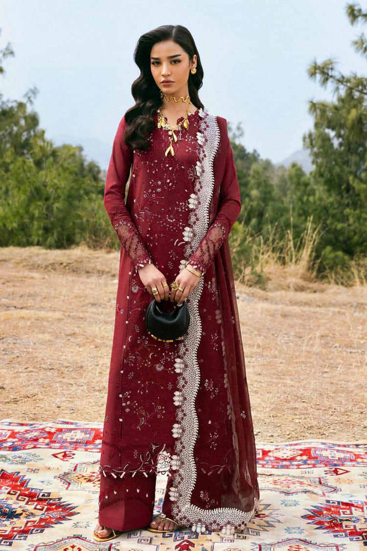 QALAMQAR-3PC LAWN EMBROIDERED SHIRT WITH KHAADI NET EMBROIDERED DUPATTA AND EMB TROUSER-DPC-4695