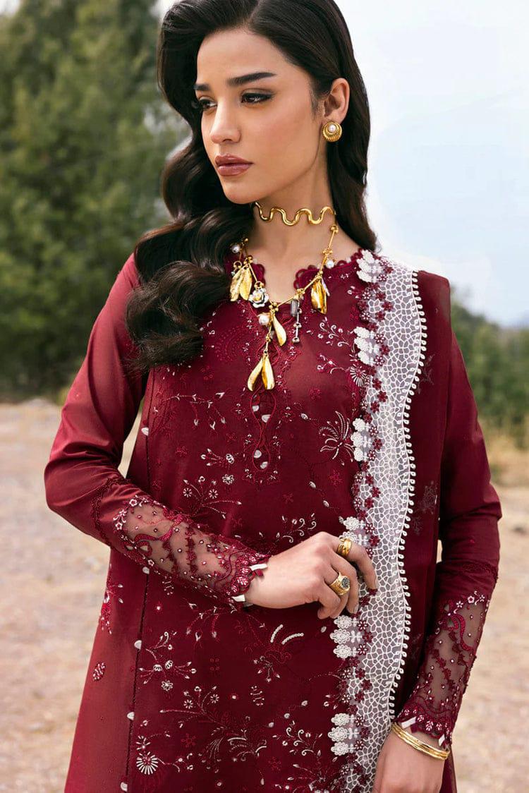 QALAMQAR-3PC LAWN EMBROIDERED SHIRT WITH KHAADI NET EMBROIDERED DUPATTA AND EMB TROUSER-DPC-4695
