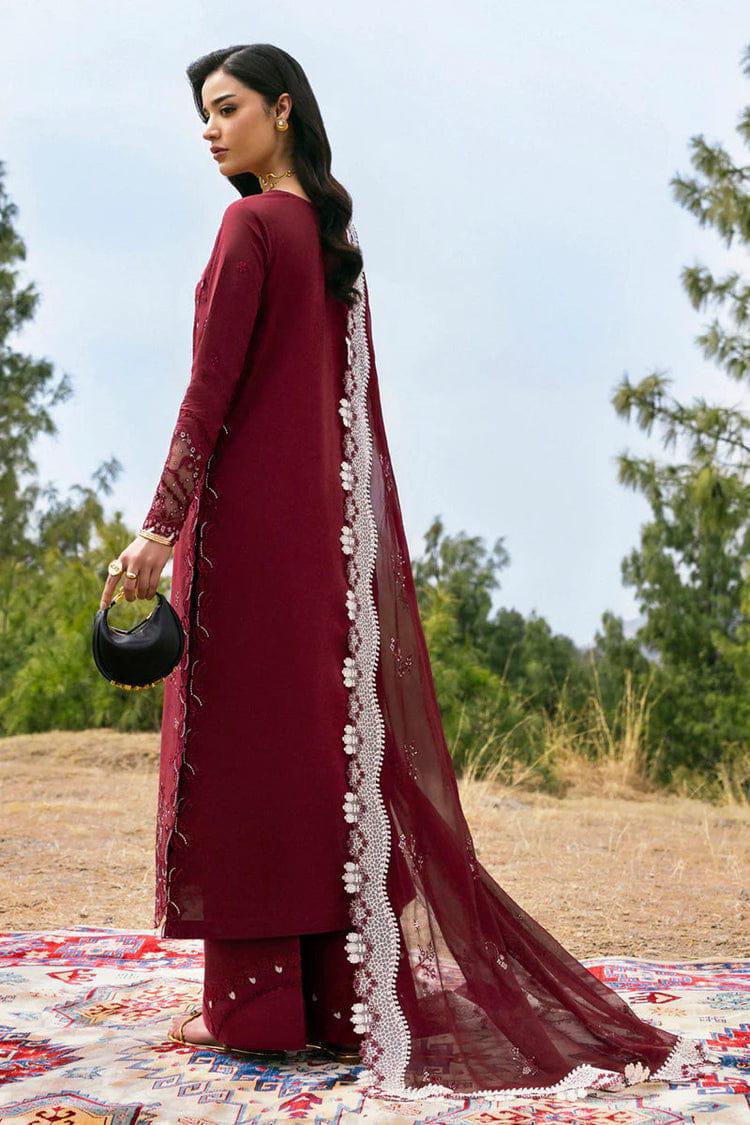 QALAMQAR-3PC LAWN EMBROIDERED SHIRT WITH KHAADI NET EMBROIDERED DUPATTA AND EMB TROUSER-DPC-4695
