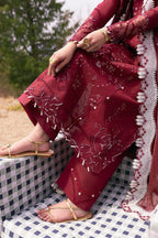 QALAMQAR-3PC LAWN EMBROIDERED SHIRT WITH KHAADI NET EMBROIDERED DUPATTA AND EMB TROUSER-DPC-4695