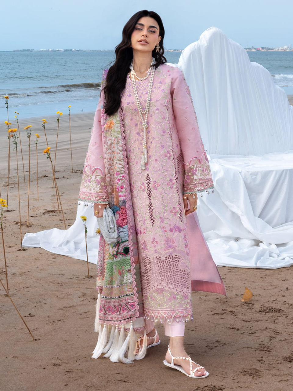 ‎‎‎‎‎‎‎‎‎‎‎‎‎‎‎‎‎‎‎‎MAHNUR-3PC LAWN CHIKANKAARI EMBROIDERED SHIRT WITH CHIFFON PRINTED DUPATTA AND TROUSER-DPC-4787