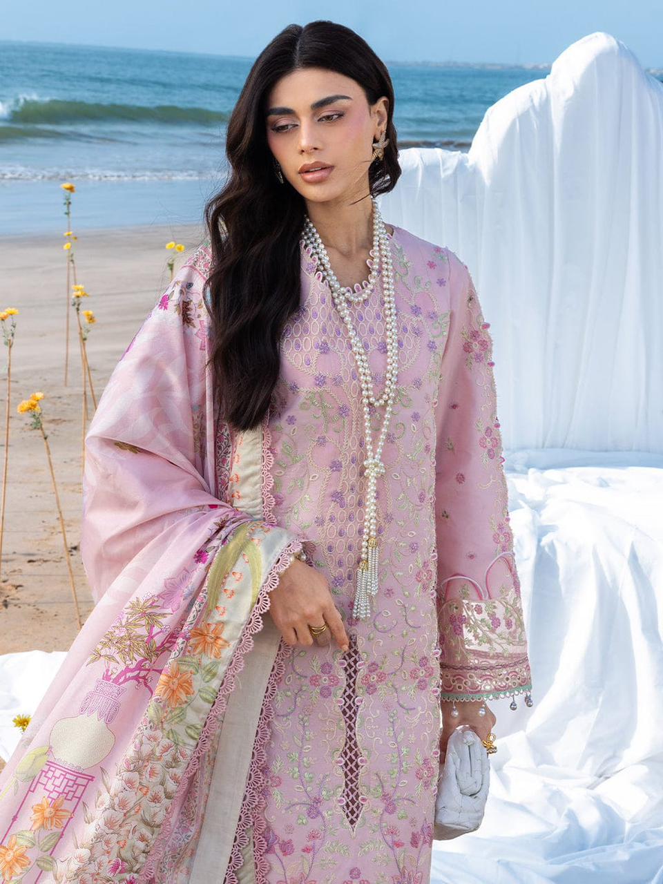 ‎‎‎‎‎‎‎‎‎‎‎‎‎‎‎‎‎‎‎‎MAHNUR-3PC LAWN CHIKANKAARI EMBROIDERED SHIRT WITH CHIFFON PRINTED DUPATTA AND TROUSER-DPC-4787