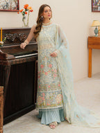 MAHNUR-3PC LAWN CHIKANKAARI EMBROIDERED SHIRT WITH KHAADI NET EMBROIDERED DUPATTA AND TROUSER -DPC-4749