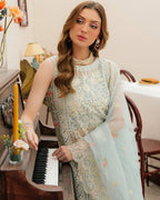 MAHNUR-3PC LAWN CHIKANKAARI EMBROIDERED SHIRT WITH KHAADI NET EMBROIDERED DUPATTA AND TROUSER -DPC-4749