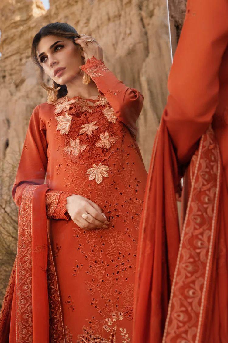 ‎‎‎‎‎‎‎‎RANG RASIA-3PC CHIKANKARI LAWN EMBROIDERED WITH ORGANZA EMBROIDERED DUPATTA & TROUSER -DPC-4529