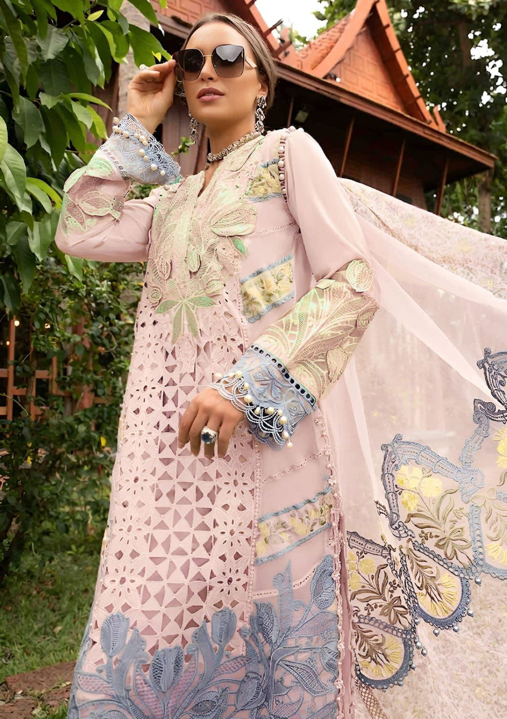 MARIA.B-3PC LAWN EMBROIDERED SHIRT WITH EMBROIDERED ORGANZA DAMAN CHIFFON PRINTED EMB DUPATTA AND EMB TROUSER-DPC-4711