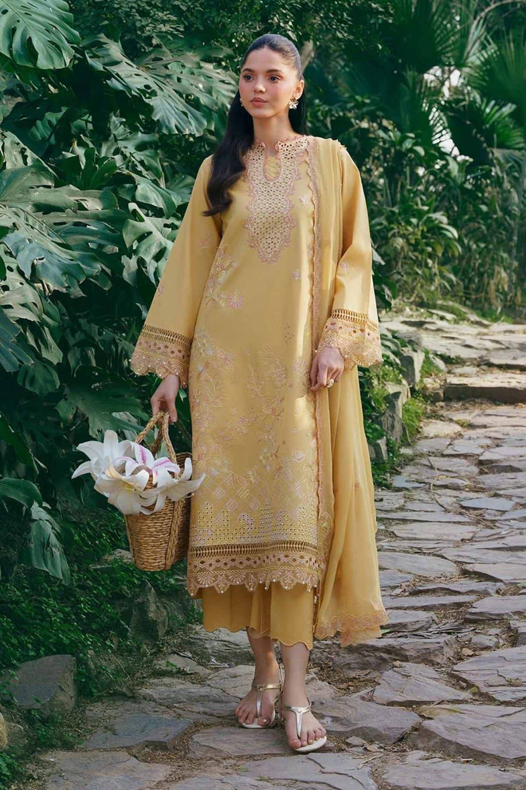 GARNET-3PC LAWN EMBROIDERED SHIRT WITH KHAADI NET EMBROIDERED DUPATTA AND TROUSER-DPC-4831