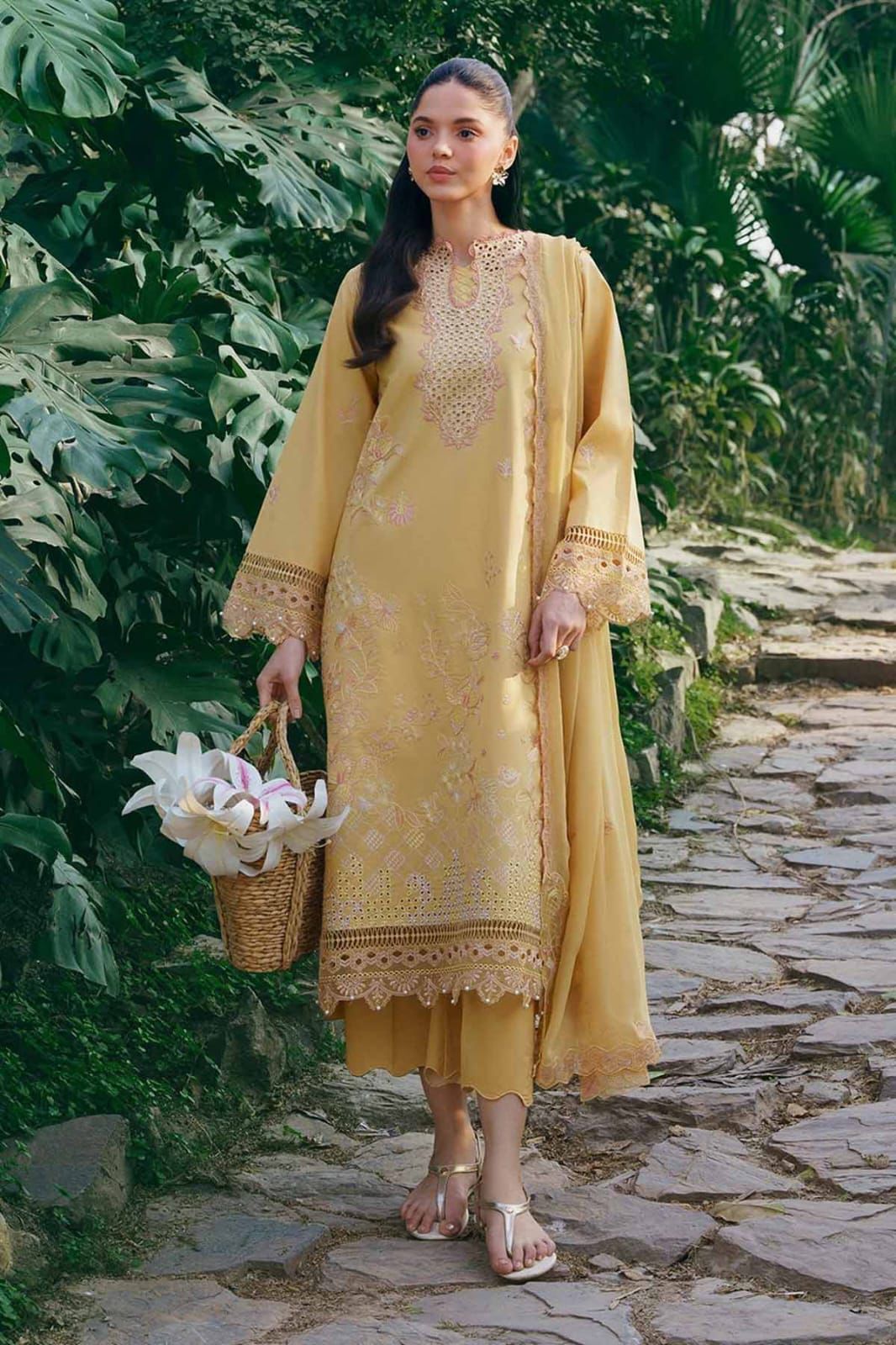 GARNET-3PC LAWN EMBROIDERED SHIRT WITH KHAADI NET EMBROIDERED DUPATTA AND TROUSER-DPC-4831