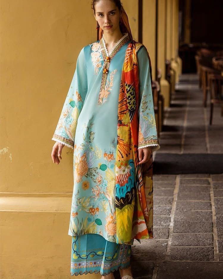 MUSHQ-3PC LAWN PRINTED SHIRT WITH CHIFFON PRINT DUPATTA AND PRINT TROUSER-DPC-2507