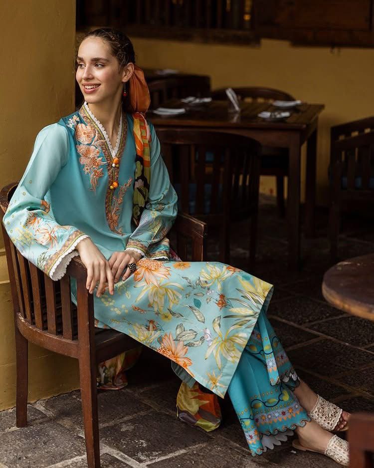 MUSHQ-3PC LAWN PRINTED SHIRT WITH CHIFFON PRINT DUPATTA AND PRINT TROUSER-DPC-2507
