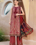 MARIA.B-3PC LAWN EMBROIDERED PRINTED SHIRT WITH CHIFFON PRINT DUPATTA AND PRINT TROUSER-DPC-2518