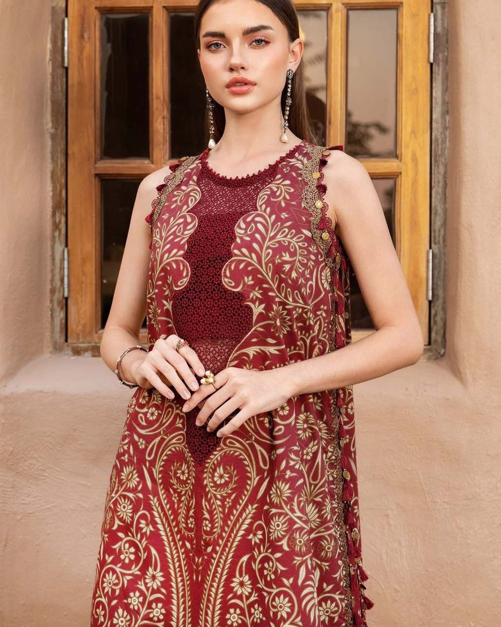 MARIA.B-3PC LAWN EMBROIDERED PRINTED SHIRT WITH CHIFFON PRINT DUPATTA AND PRINT TROUSER-DPC-2518