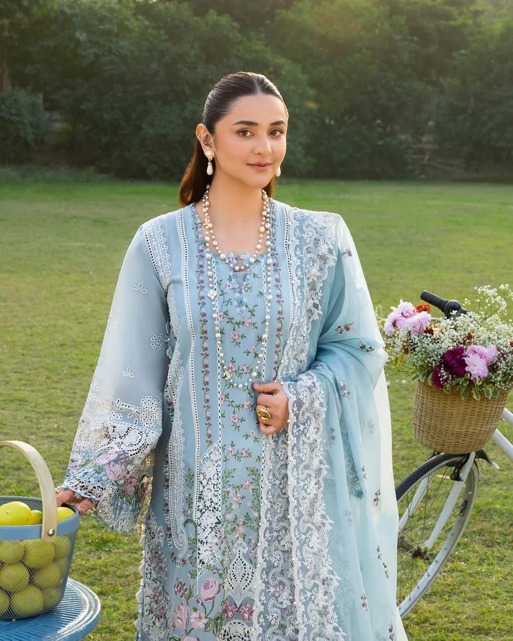 ‎‎‎‎‎‎‎‎‎‎‎‎‎‎‎‎‎‎‎‎ELAF- 3PC LAWN Chikankari EMBROIDERED SHIRT WITH KHADDI NET EMBROIDERED DUPATTA AND TROUSER-DPC-2247