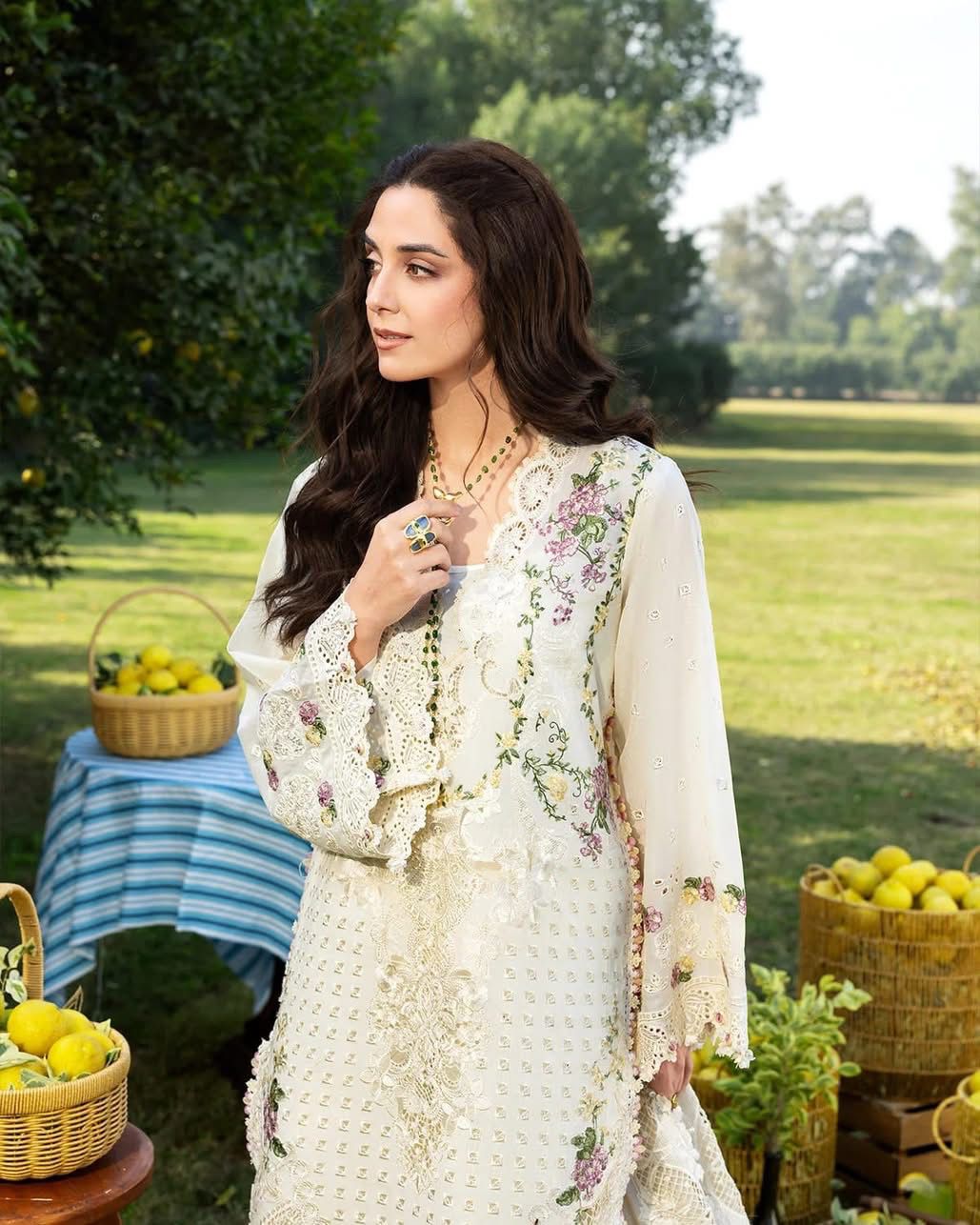 ELAF- 3PC LAWN Chikankari EMBROIDERED SHIRT WITH KHADDI NET EMBROIDERED DUPATTA AND TROUSER-DPC-2247