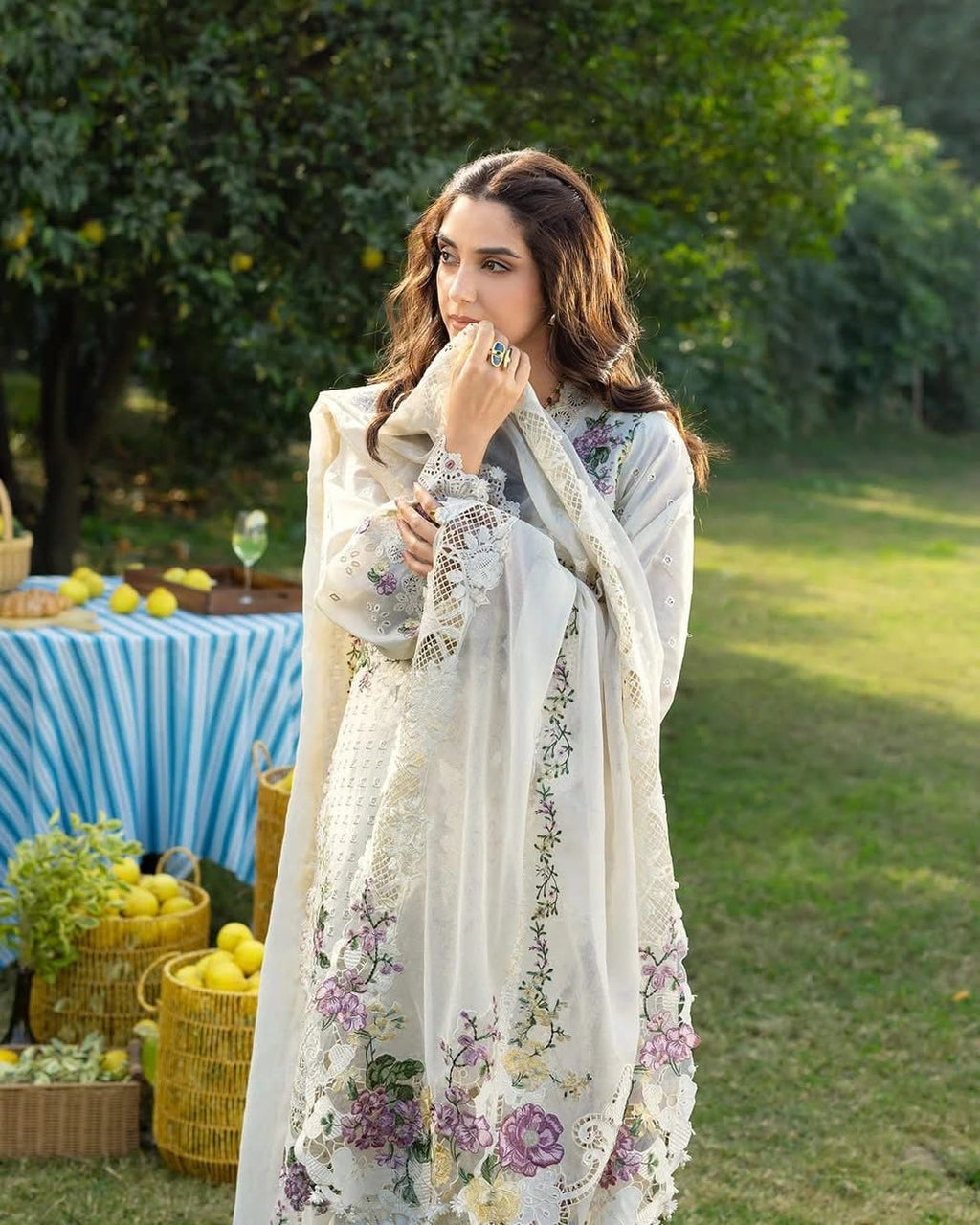 ELAF- 3PC LAWN Chikankari EMBROIDERED SHIRT WITH KHADDI NET EMBROIDERED DUPATTA AND TROUSER-DPC-2247