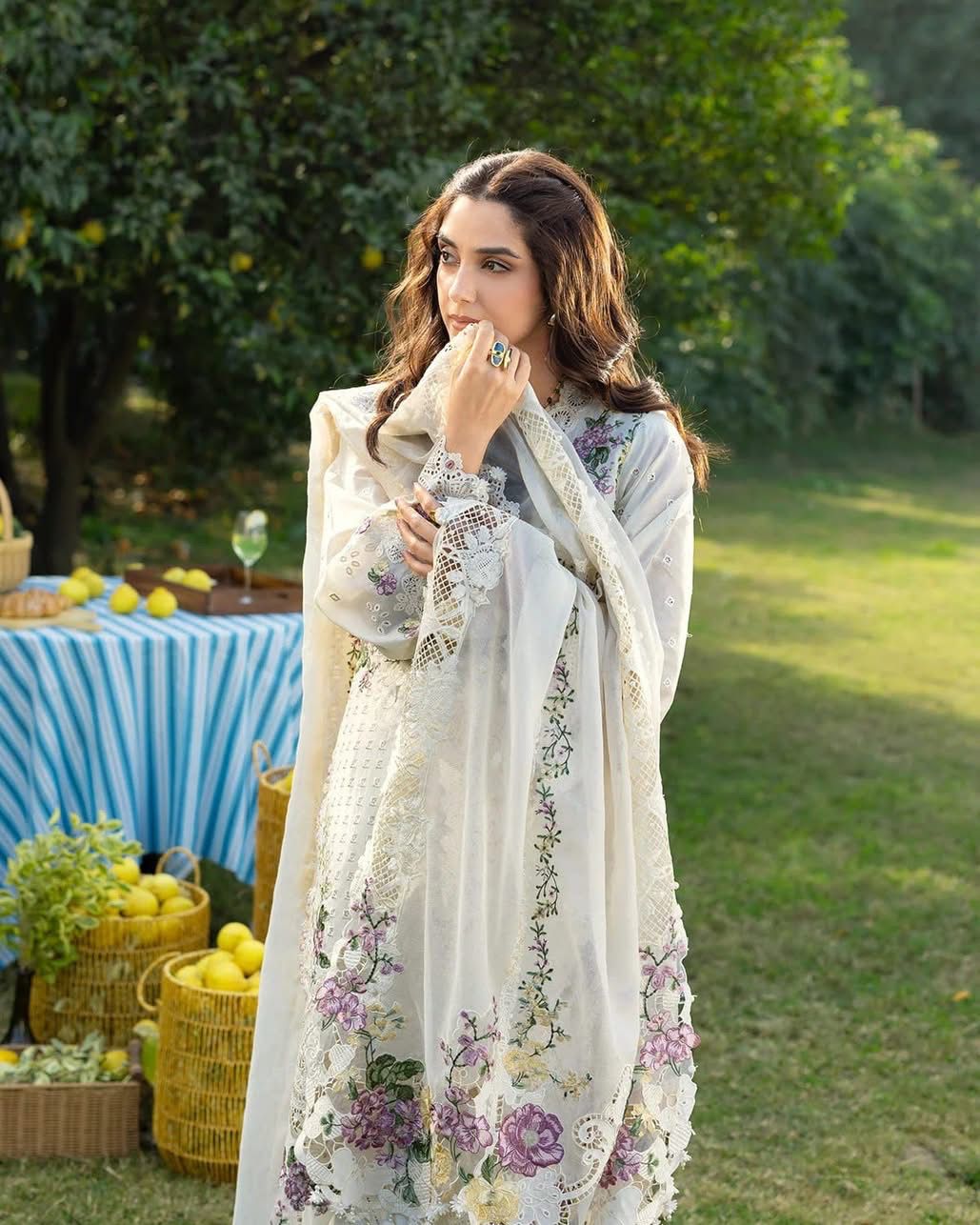 ELAF- 3PC LAWN Chikankari EMBROIDERED SHIRT WITH KHADDI NET EMBROIDERED DUPATTA AND TROUSER-DPC-2247