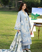 ELAF- 3PC LAWN Chikankari EMBROIDERED SHIRT WITH KHADDI NET EMBROIDERED DUPATTA AND TROUSER-DPC-2241