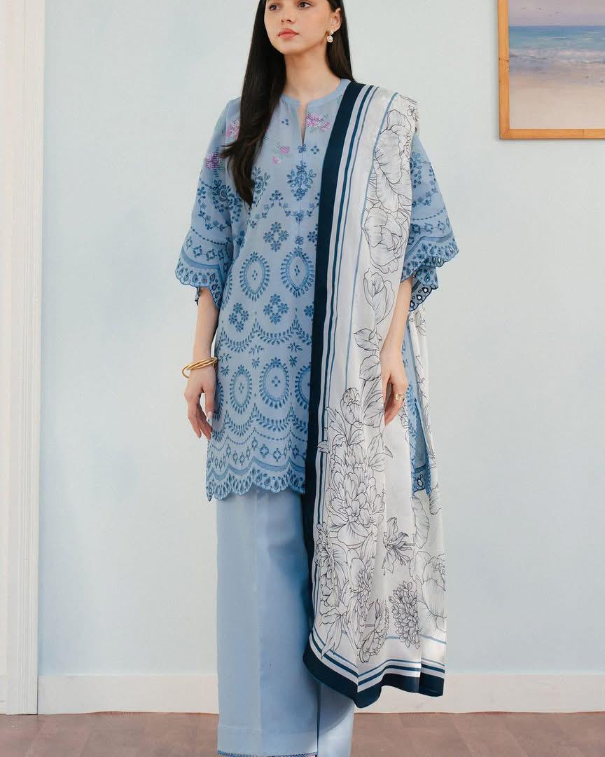 ZARA SHAH JAHAN-3PC LAWN EMBROIDERED SHIRT WITH CHIFFON PRINTED DUPATTA AND TROUSER-DPC-4637