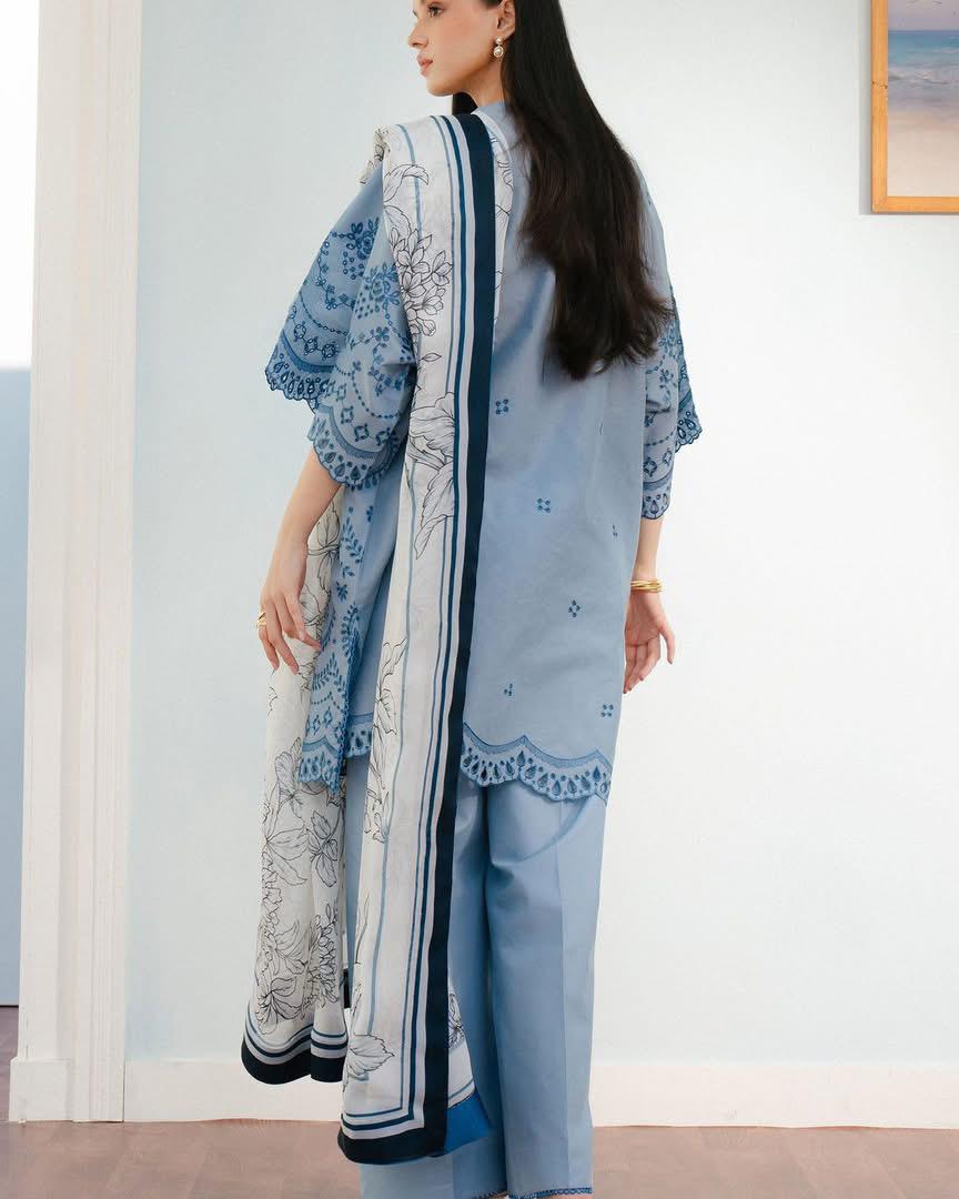 ZARA SHAH JAHAN-3PC LAWN EMBROIDERED SHIRT WITH CHIFFON PRINTED DUPATTA AND TROUSER-DPC-4637