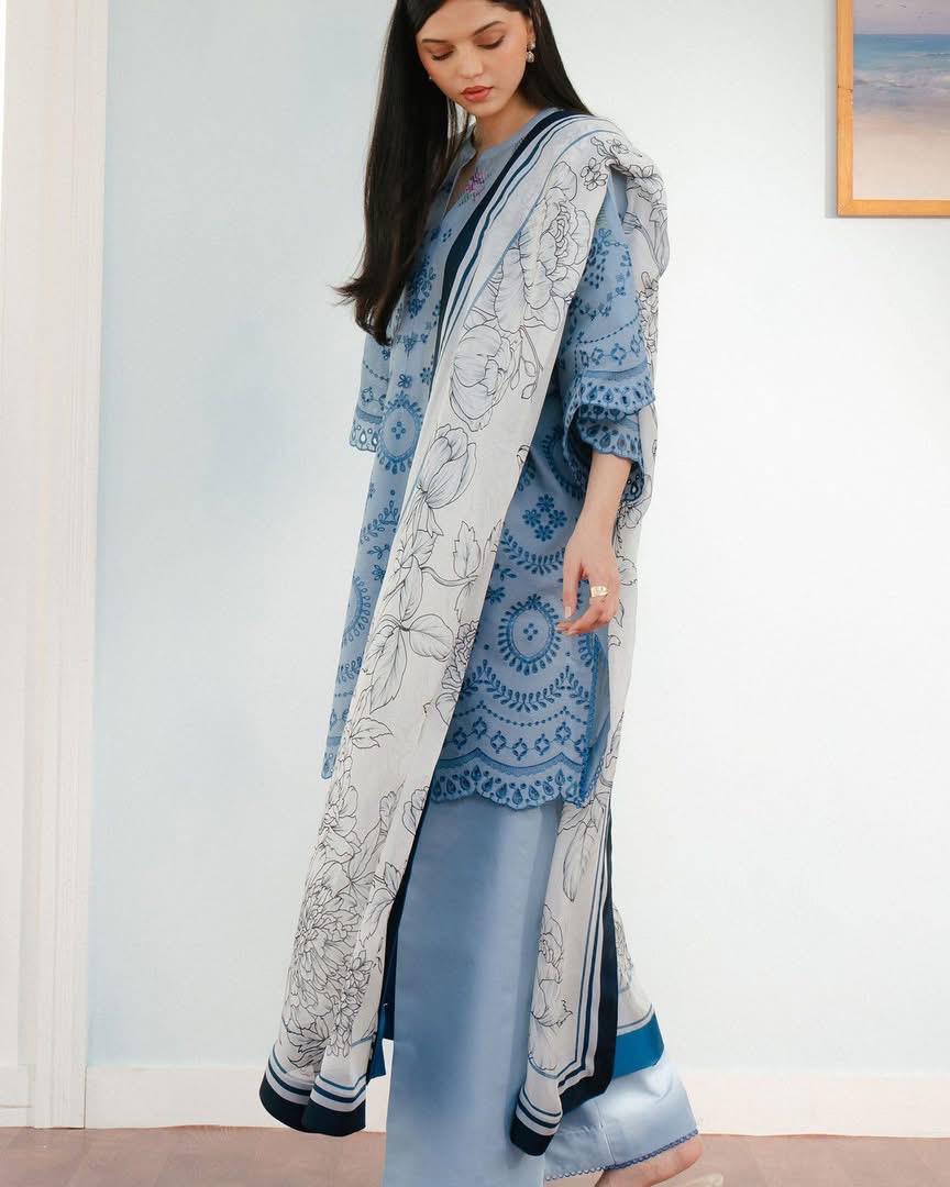 ZARA SHAH JAHAN-3PC LAWN EMBROIDERED SHIRT WITH CHIFFON PRINTED DUPATTA AND TROUSER-DPC-4637