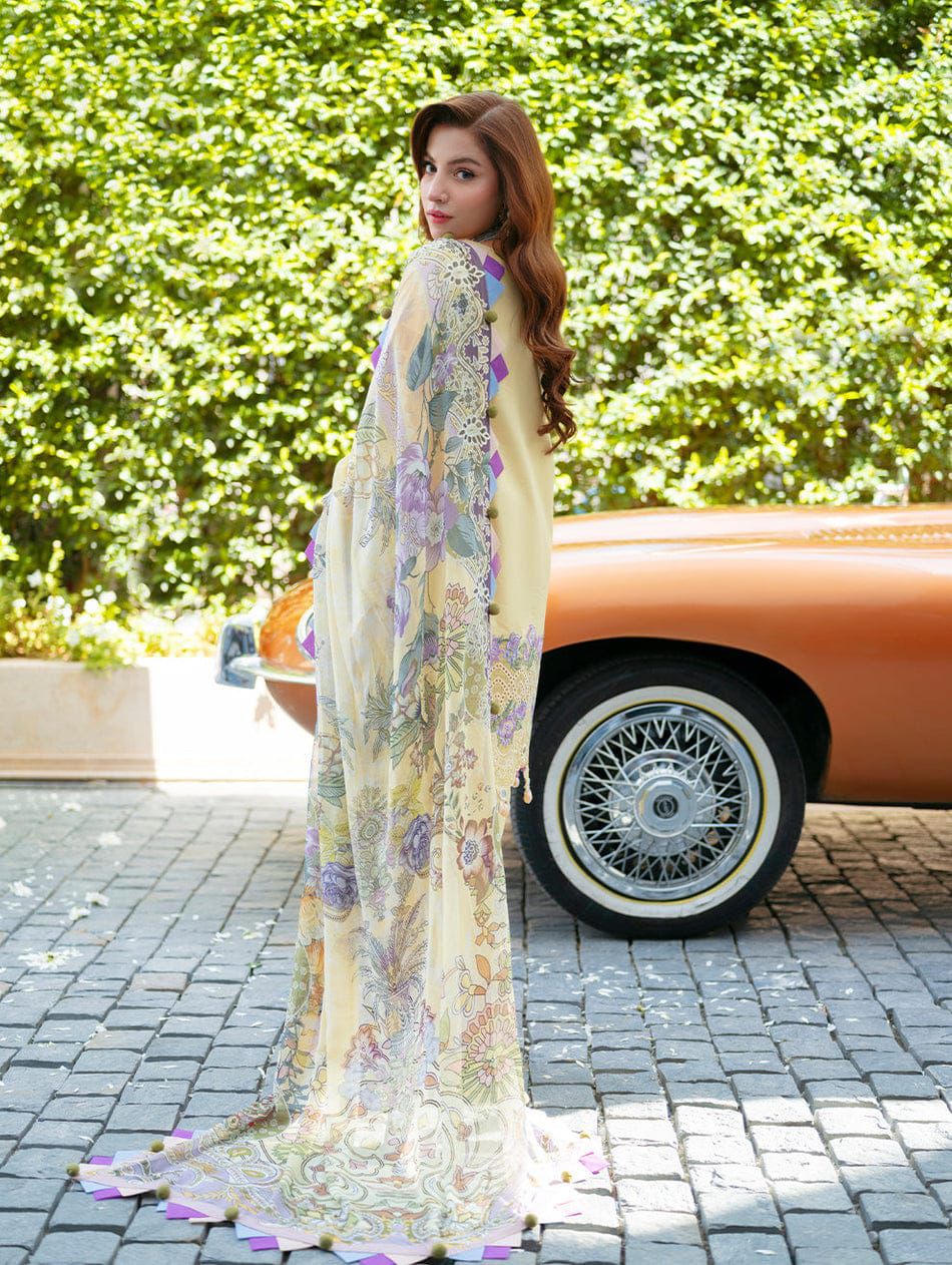 JADE-3PC LAWN CHIKANKAARI EMBROIDERED SHIRT WITH CHIFFON PRINT DUPATTA AND TROUSER-DPC-4776