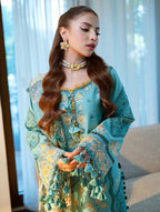 JADE-3PC LAWN CHIKANKAARI EMBROIDERED SHIRT WITH CHIFFON PRINTED DUPATTA AND TROUSER-DPC-4788
