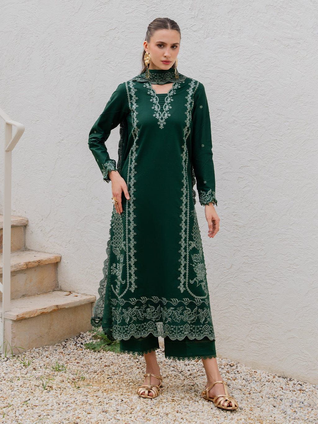 ‎‎‎‎‎‎‎‎‎‎‎‎‎‎‎‎‎‎‎‎YARD-3PC LAWN EMBROIDERED SHIRT WITH KHAADI NET EMBROIDERED DUPATTA AND TROUSER-DPC-4827