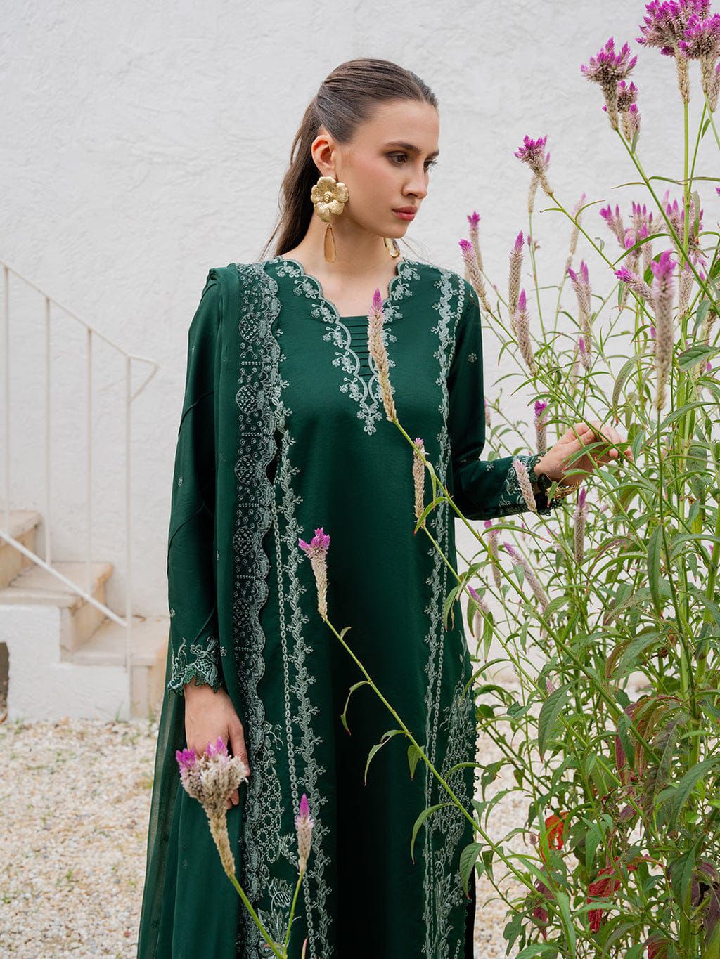 ‎‎‎‎‎‎‎‎‎‎‎‎‎‎‎‎‎‎‎‎YARD-3PC LAWN EMBROIDERED SHIRT WITH KHAADI NET EMBROIDERED DUPATTA AND TROUSER-DPC-4827